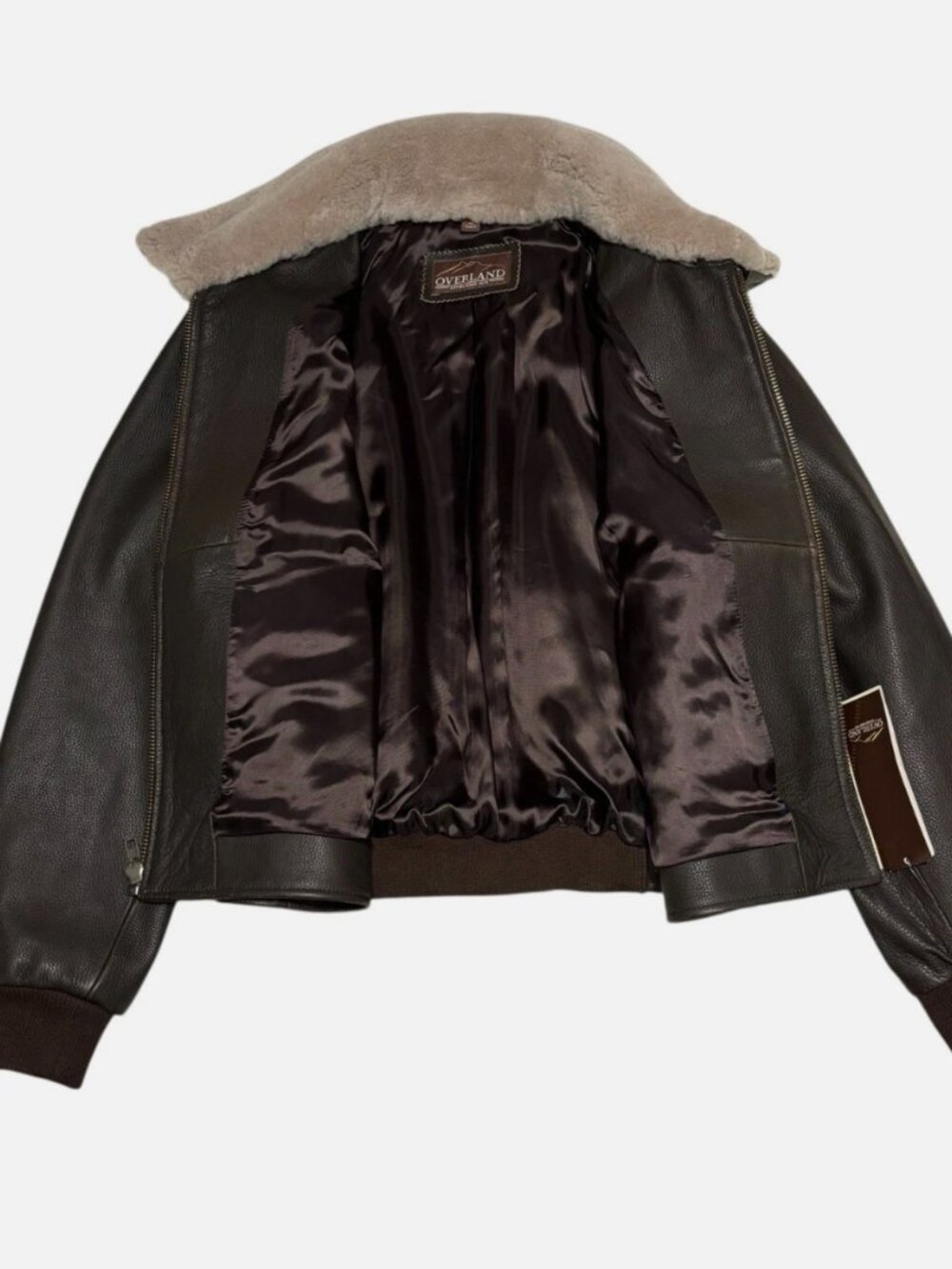 NWT Overland Leather Bomber Jacket w/ Shearling Fur Collar - Picture 4 of 13